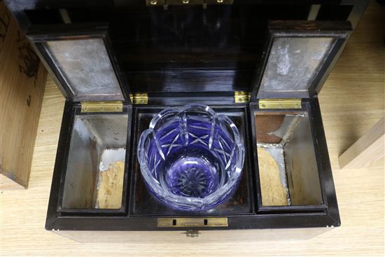 A Victorian ivory inset coromandel wood tea caddy W.32cm.